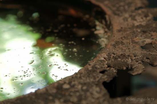Close up of the overspill on the Series 19 copper bowl by Omer Arbel of Bocci. Interior Design and Interior Decoration